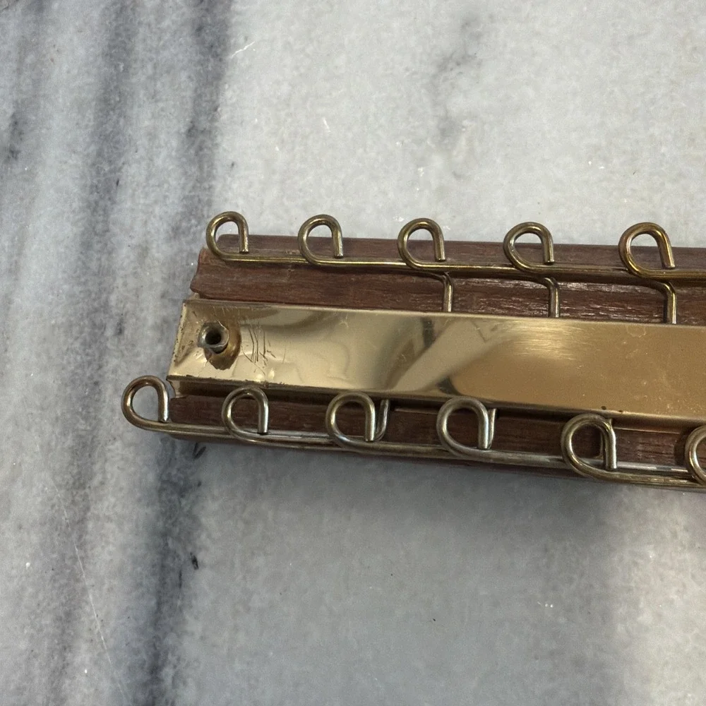 Vintage Tie/Belt Rack Organizer Wall Mount Closet Rod‎ 36 hook Wood/Brass GWB001